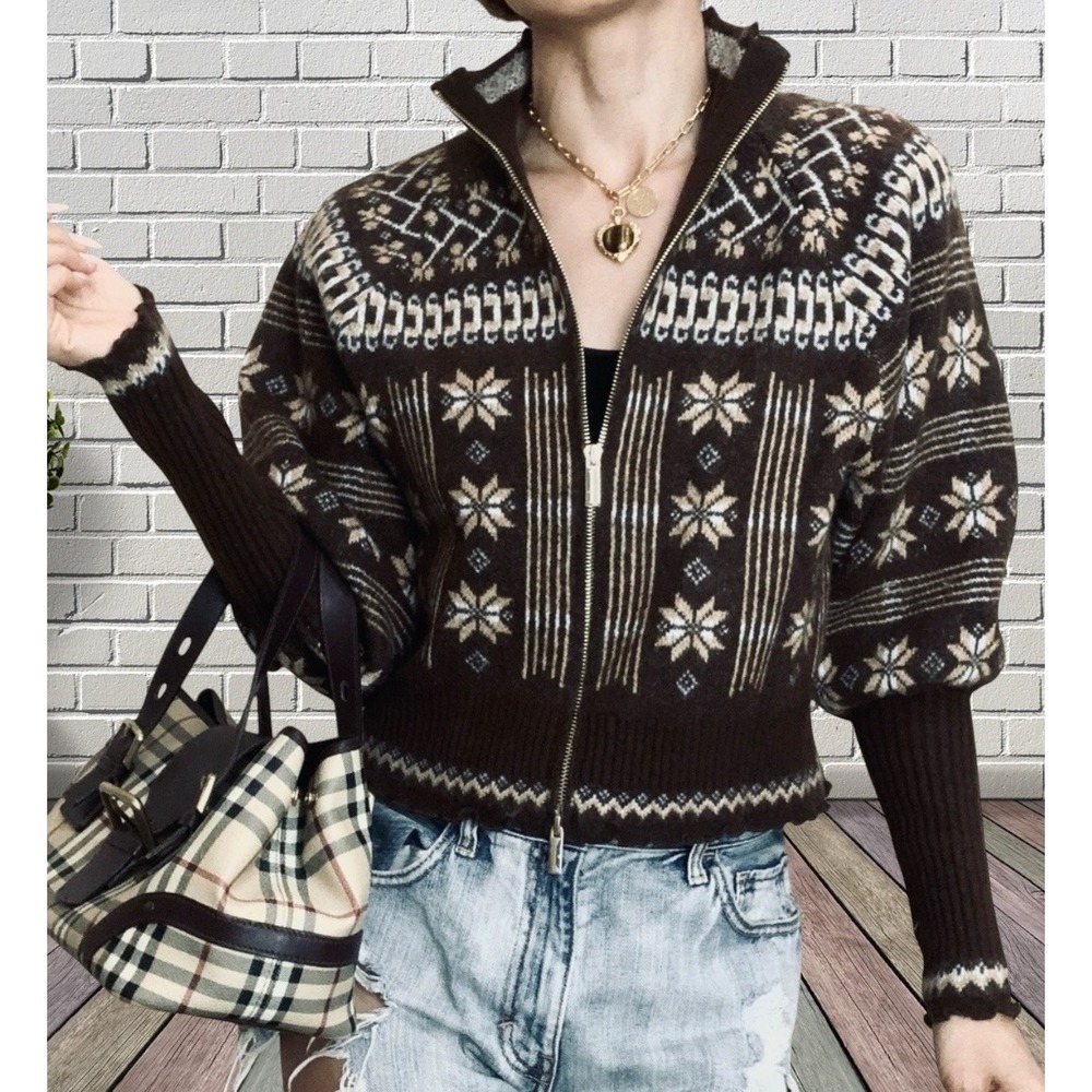 Anthropologie House Of Harlow 1960 Zip Cardigan Sweater Sz S Norway Nordic Vibe